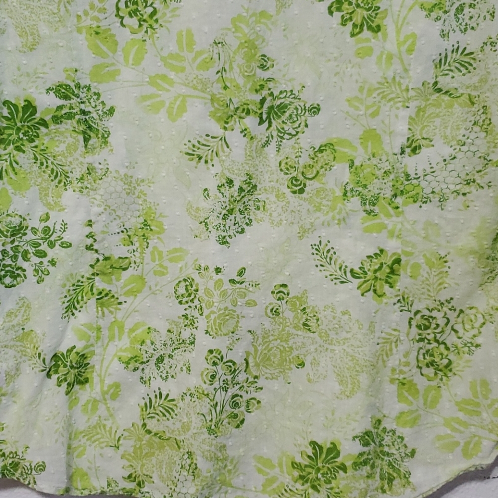 Coldwater Creek Green Floral Swiss Dot 3/4 Sleeve - Picture 6 of 11